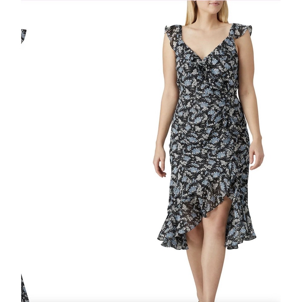 Veronica Beard Floral Amal Dress Silk Asymmetrical Midi Ruffle 12 Cottacore